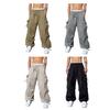 Men Casual Cargo Pants Hip Hop Baggy Trousers with Pockets Low-Rise Elastic Waist Drawstring