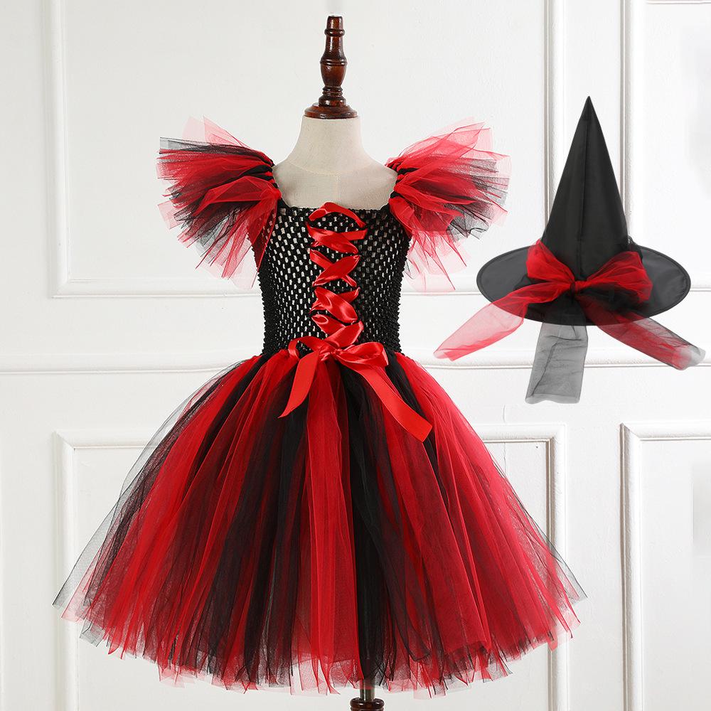 Tutu Dress Witch Costume Set for Kids with Hat and Broom - Halloween and Cosplay Outfit