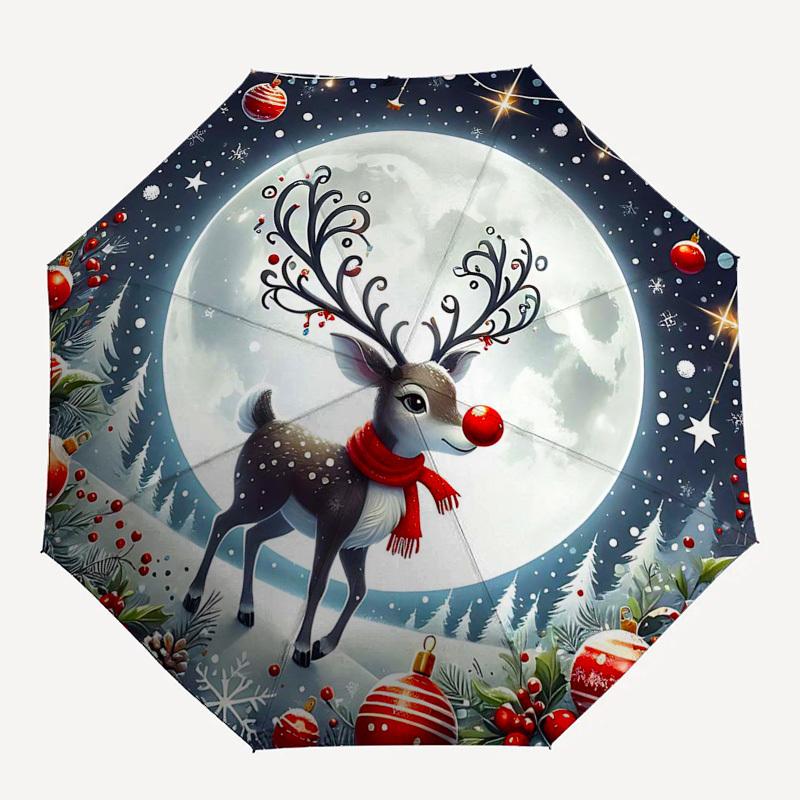 1pc Snowman Winter Scene Automatic Folding Umbrella, Portable 3-Fold Design with Iron Frame, Perfect for Outdoor Use, Festive Gift for Fans, Travelers