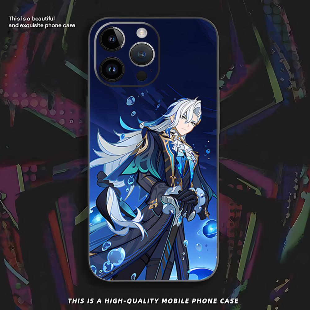 Genshin Impact Neuvillette Phone Case For iPhone 16 16e 15 14 13 12 11 XS XR Plus Mini Pro Max Soft Black Shockproof Cover
