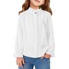 Girls' Ruffled Blouse - Solid Color Stand Collar Shirt