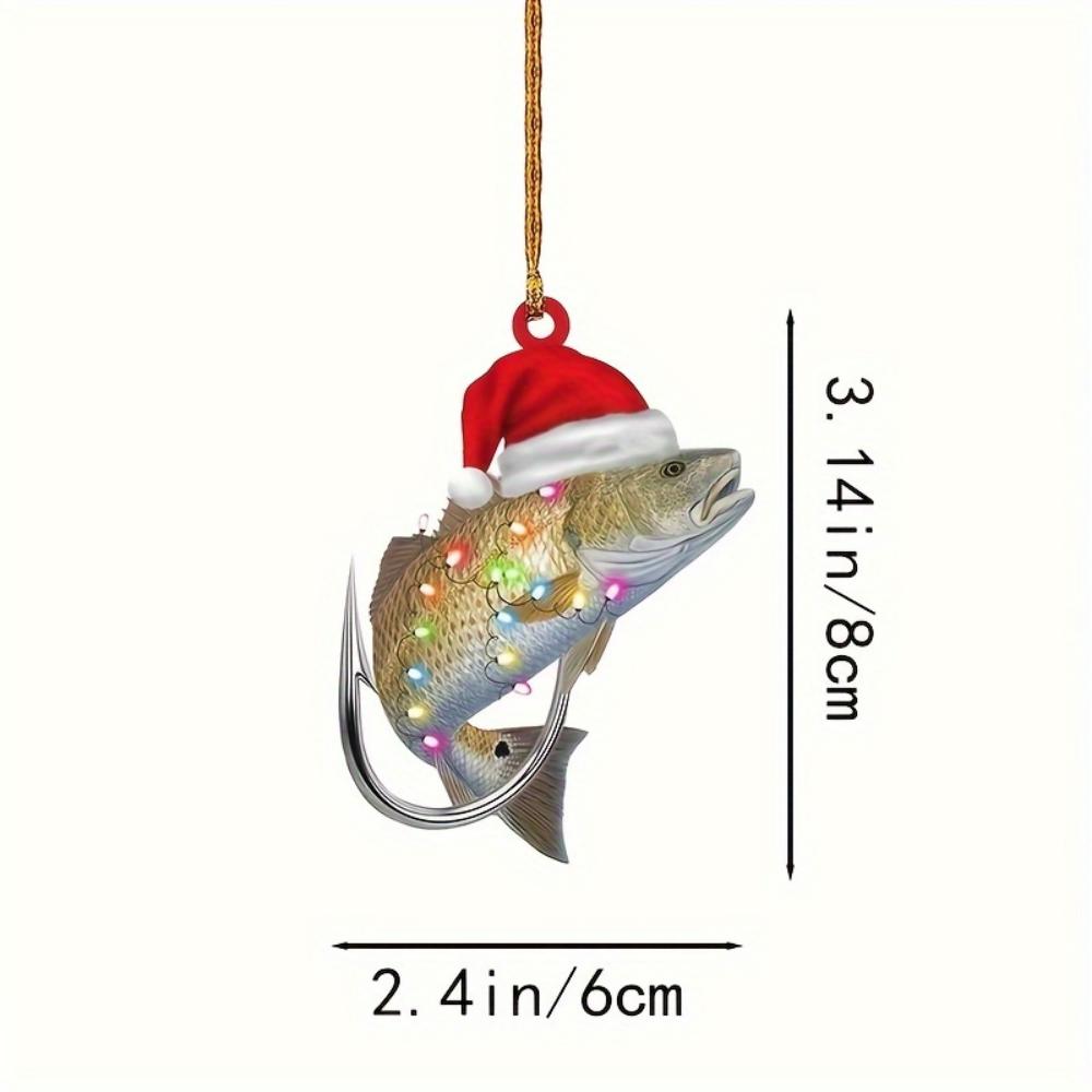 Acrylic Flat 2D Shark and Green Perch Fishing Decor - Perfect for Christmas Trees, Home Decorations and Holiday Celebrations Backpack Pendant Keychain