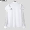 INCERUN Men Lapel Ruffled Long Sleeve Lace T-shirts Casual Patchwork Tops