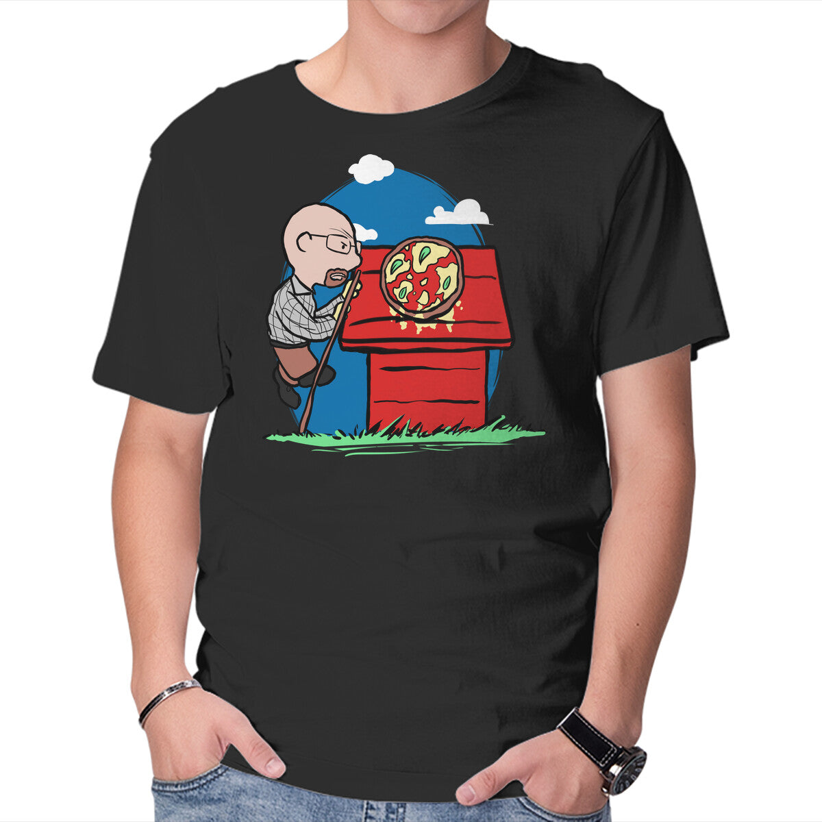 Unisex Crew Neck T-Shirt Rooftop Pizza Graphic Short Sleeve Casual Tee XXXL