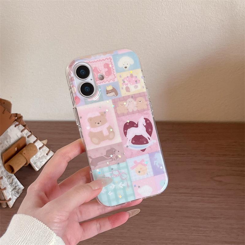 

Sequin Patchwork Grid Bear Horse iPhone 17/16 Pro Max/15/14 Case Apple 14