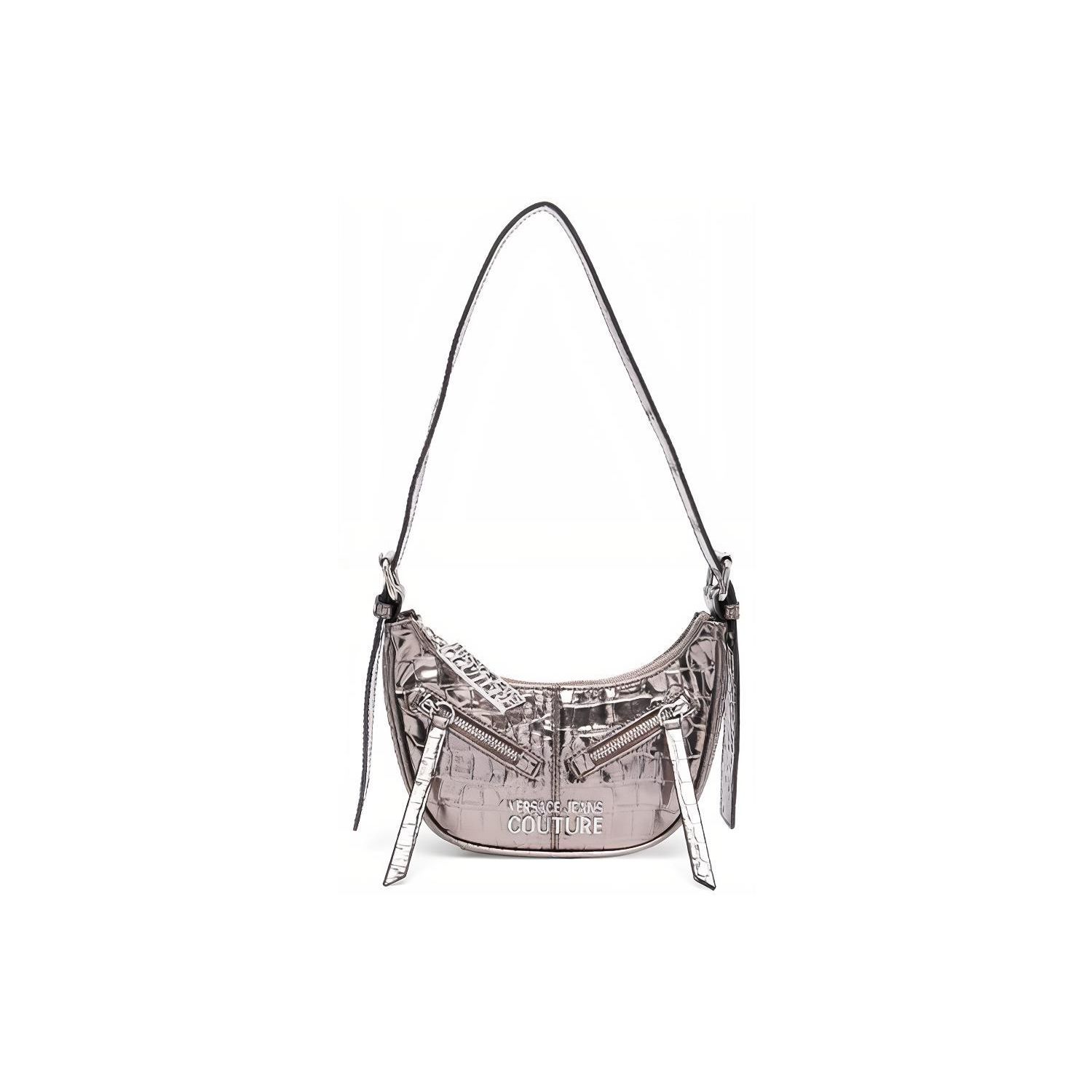 Versace Jeans Couture Silver Letter Logo Crocodile Pattern Embossed Polyurethane Handbag Shoulder Bag Women handbags Gray 75VA4BG3ZS814966 Basic Set BagDust Bag 26460₽