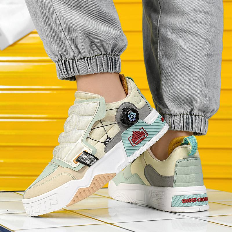 European Station Fashion Men's Sports Shoes Male Student Tide Shoes Rotary Buckle Set Foot Non-slip Elastic Men's Shoes