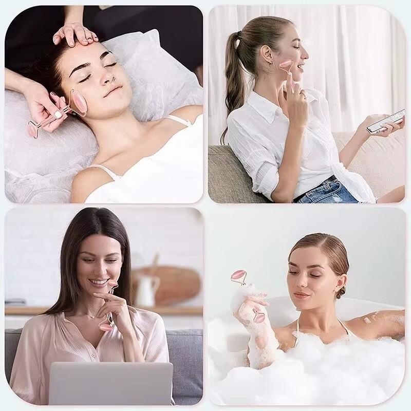 Ensemble Gua Sha Non Toxique - Kit d'Outils Masseur Facial et Rouleau Planche à Gratter en Pierre Double Face Pour Soins de la Peau Relaxation Spa