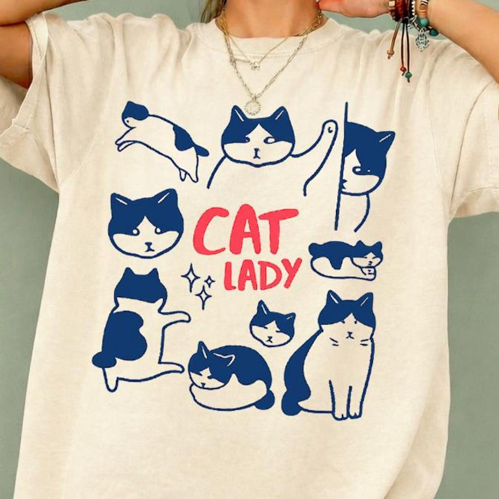 Cat Lady Shirt, Cute Cat Lover Graphic Tee, Minimalist Cat Mom Shirt, Funny Cat Owner Gift, Aesthetic Cat Apparel
