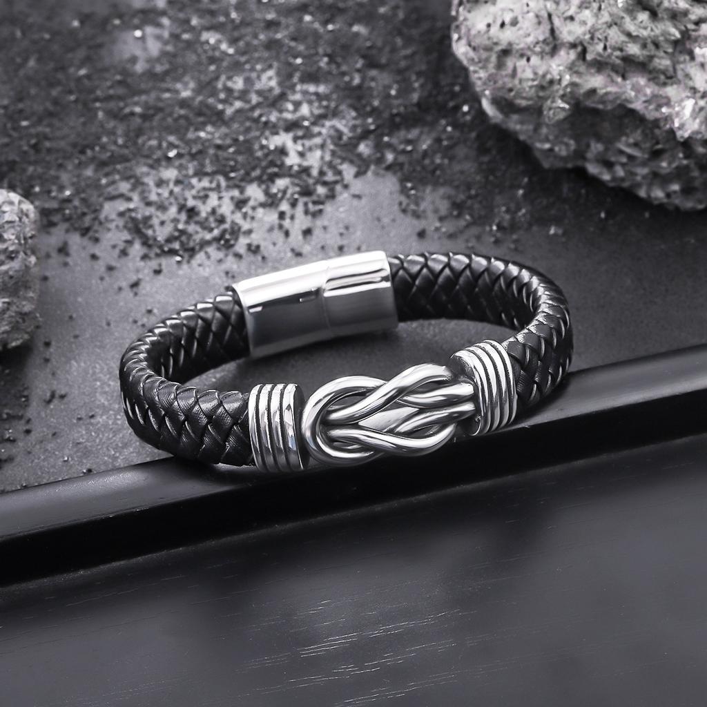 Men's stainless steel twisted bracelet, hip-hop punk leather accessory