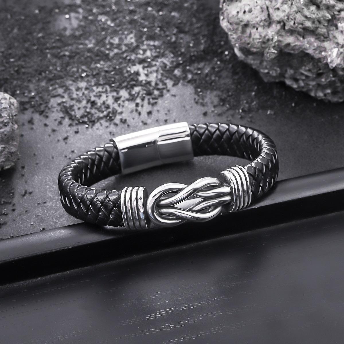 Мужской плетеный браслет из нержавеющей стали, хип-хоп панк кожаный аксессуар