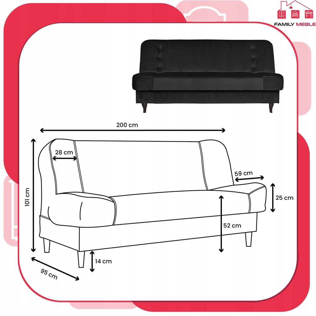 Kanapa sofa Iza rozkładana wersalka spania bonell łóżko Family meble czarny