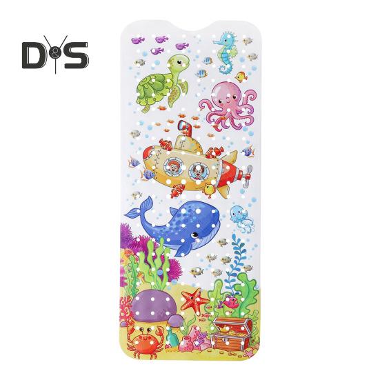 100x40CM Cartoon Sea Animal Bathtub Mat with Suction Cup Drain Holes Rectangle Bathroom PVC Non-slip Mat Machine Washable Kids Bath Shower Floor Mat