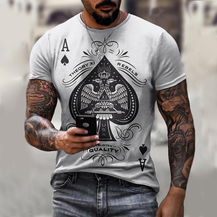 Men's T-shirt Loose Casual New Playing Cards Printed Tops Men's Large Size T-shirt