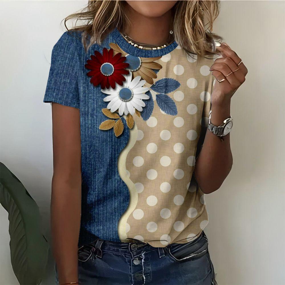 Cute Cat Dandelion T-Shirts Dog Animal 3D Print Women's Round Neck Short Sleeve T Shirt Tees Harajuku Y2K Tops Female Clothing