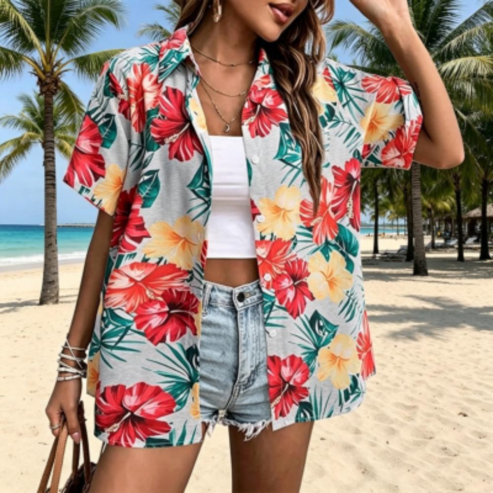 11 Colors Flowers Printing Shirt Summer Hawaiian Beach Vacation Clothing Women's Fashion Street Style Shirt Daily Men's and Women's Shirt