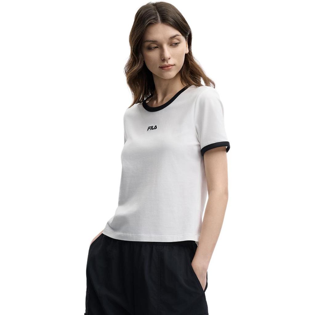 FILA Original Cool Touch Fashion Versatile Short Sleeve T-Shirt Women tops Cloud-Mushroom-White F11W629110FWT