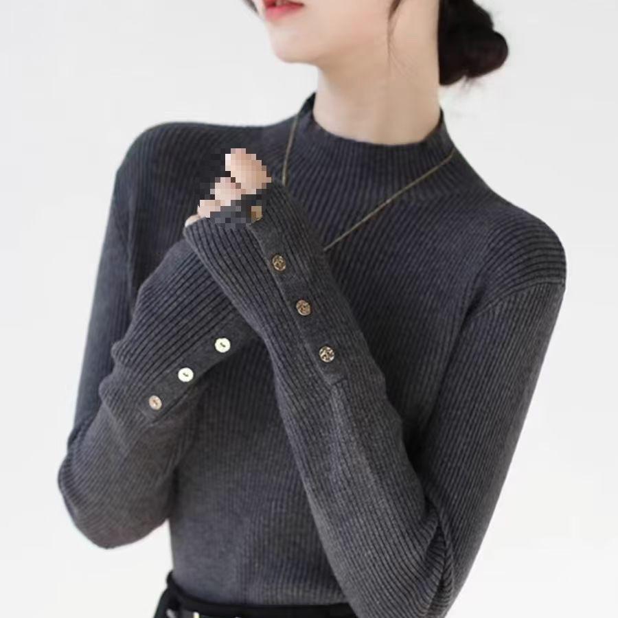 Узкий полуводолазка с пуговицами на манжетах новые вставки в проймы простой внутренний свитер для женщин M серый 3430₽