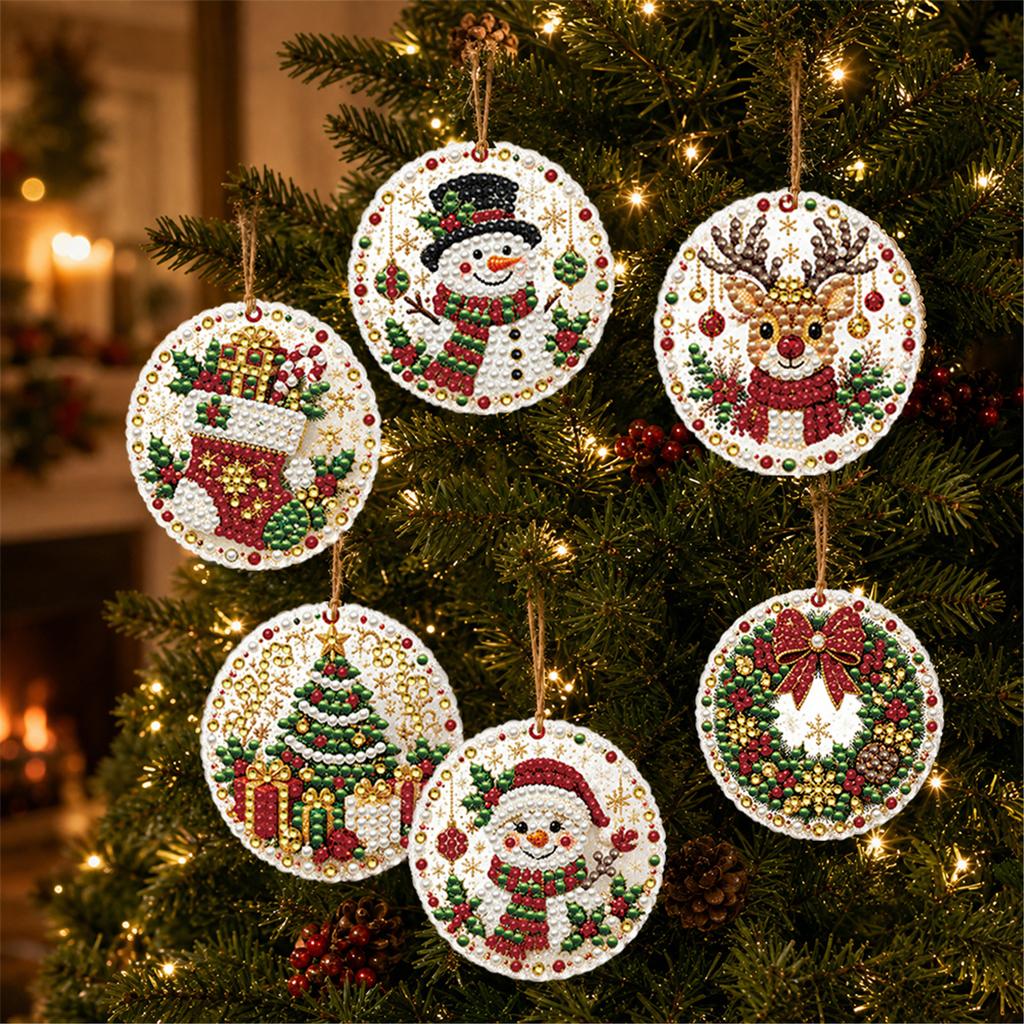 6PCS Christmas Ornaments DIY Pearl Diamond Art Kits for Adults Xmas Tree Hanging Craft Pendents Holiday Christmas Decorations