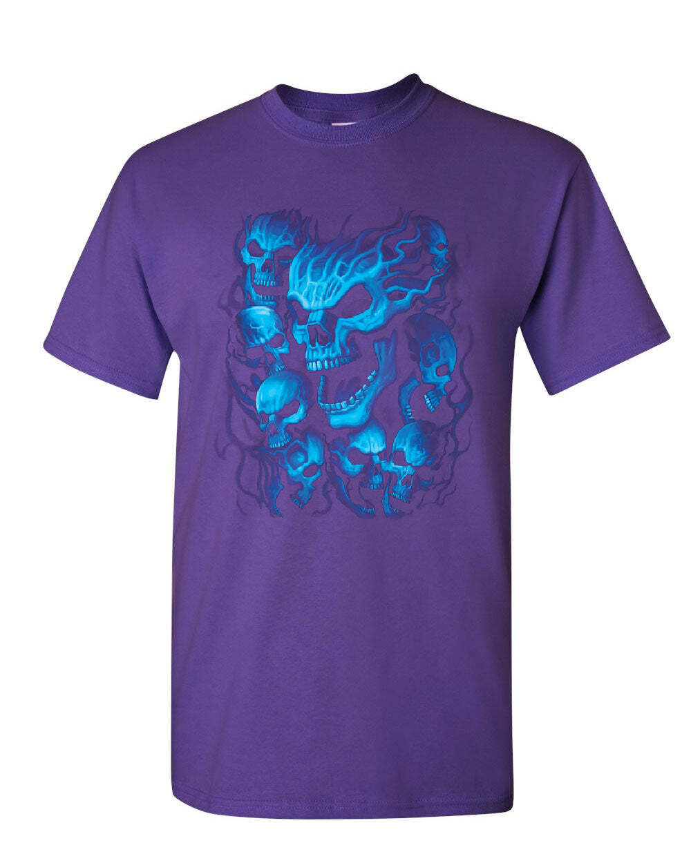 Blue Skulls T-Shirt Skull Face Death Dead Reaper Hell Evil Demon Mens Tee Shirt S разноцветный