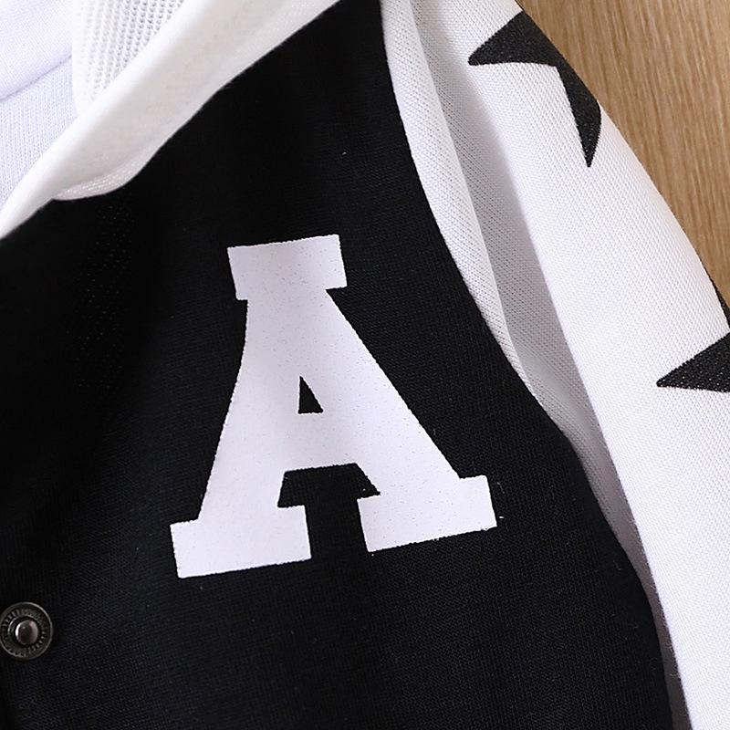Boys' Hooded Black & White Letter Print Suit for Autumn & Winter