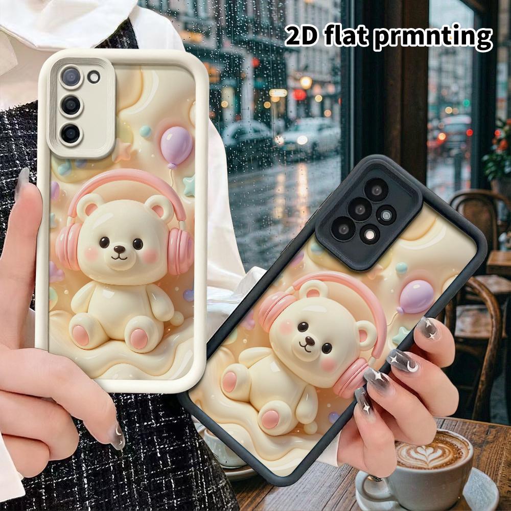 Phone Case: 2D flat, suitable for Samsung Galaxy A34 A35 M05 M06 S20 S22 S21 FE Plus 5G protective case, little white bear with headphones, perfect Ch