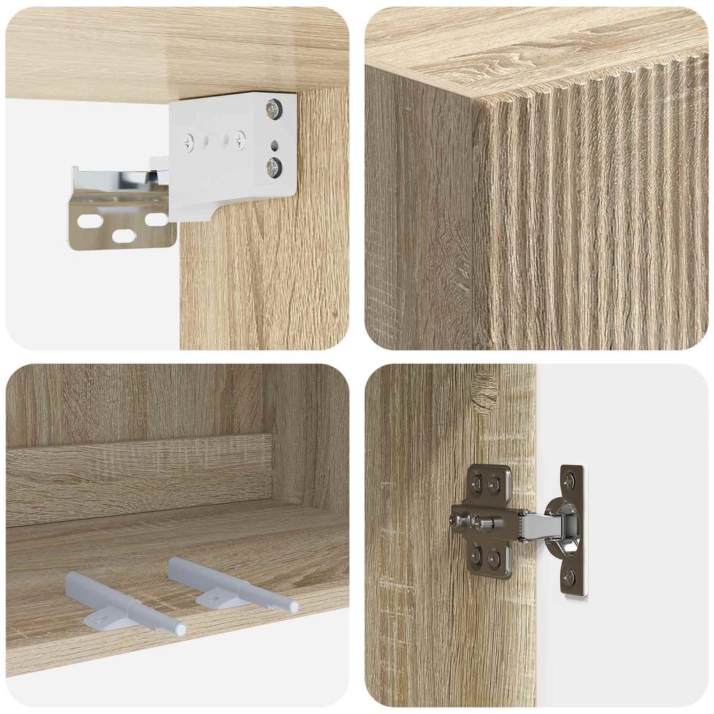 Wall Mounted Cabinet in Sonoma Oak Finish 66 x 34.5 x 90 cm Particleboard