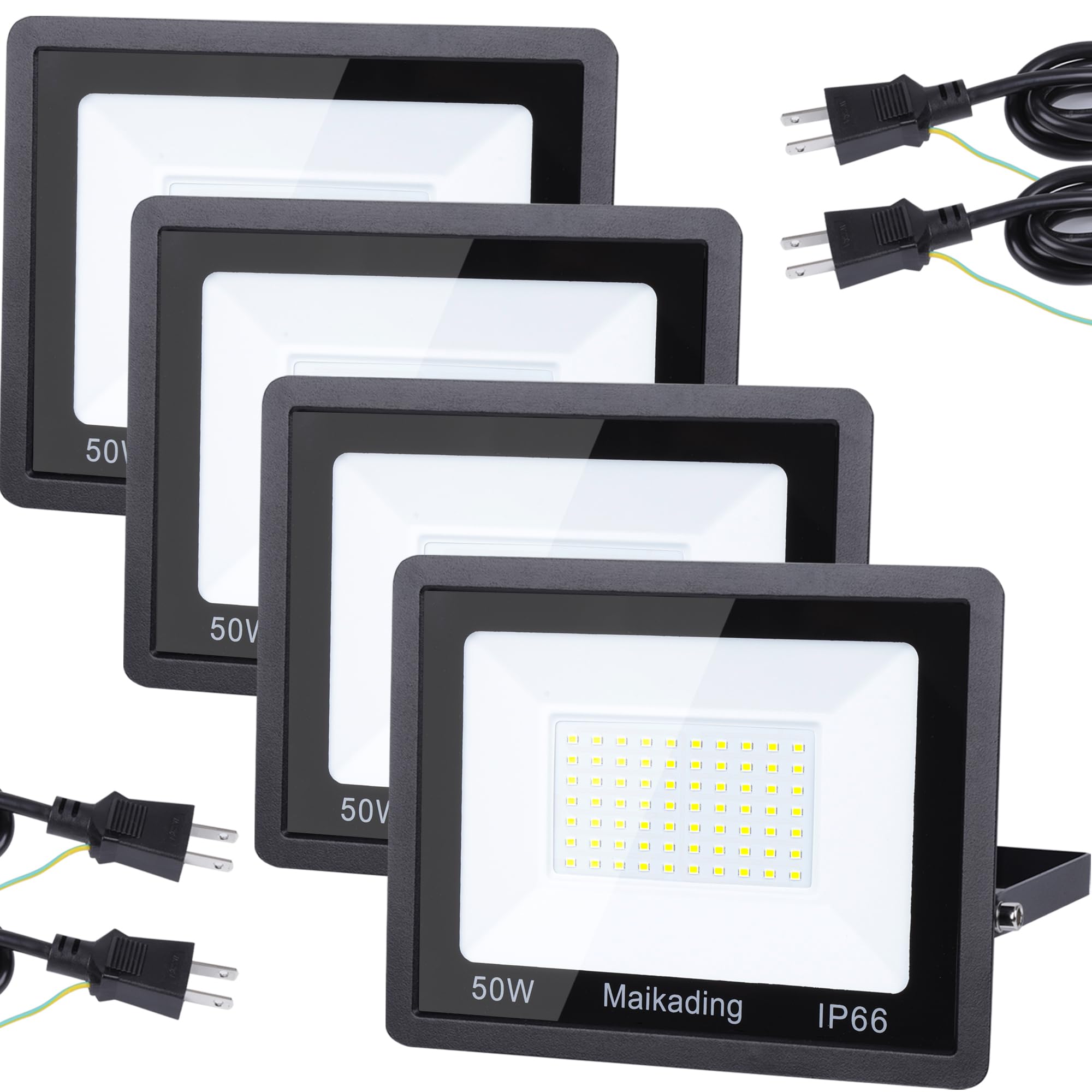 

Maikading LED Floodlight, 50W Work Light [Set of 4], 850W Equivalent, 8000LM, Slim Design, 2m Cord, Grounded Plug, PSE Compliant, Durable,