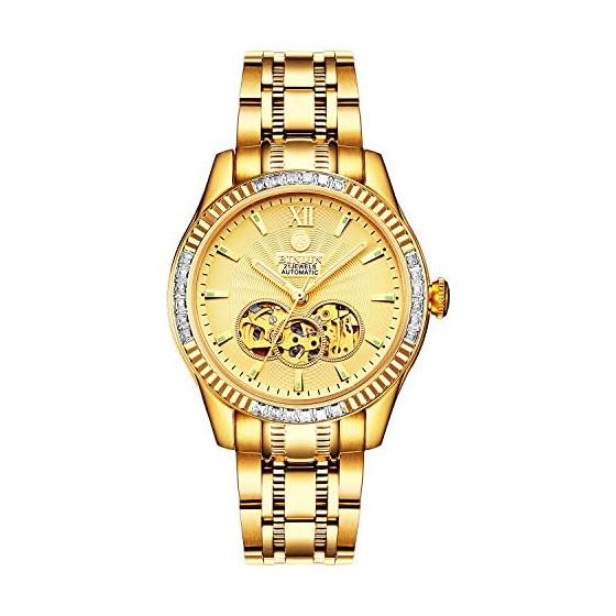 BINLUN Men s Gold Automatic Watch Gold Mechanical Skeleton Men s Waterproof Analog Stainless Steel Luxury Watch for Men [Parallel Import]
