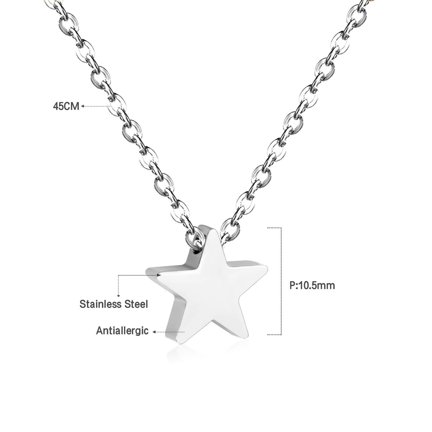 Tempusort New Arrival 18K Gold-Plated Stainless Steel Unisex Necklace Five-Pointed Star Pendant Moon Trendy Link Chain Gift 45cm&Star-S