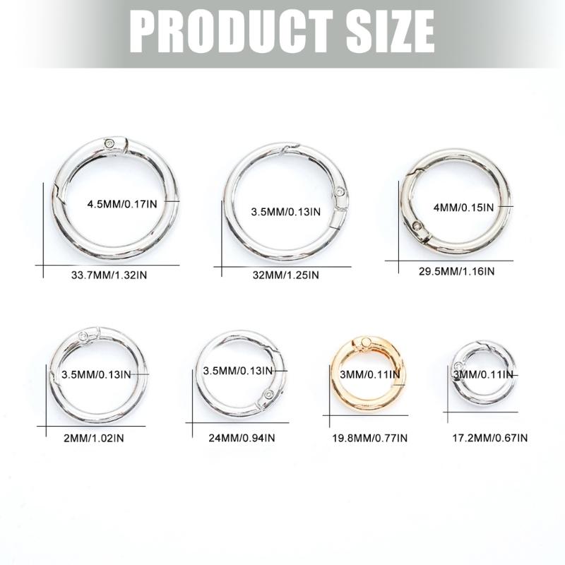 Electroplated Metal Spring Gate Rings with Round Shape for Bag Project, Key Attachments, Sewing Supplies, and Craft 50PCS