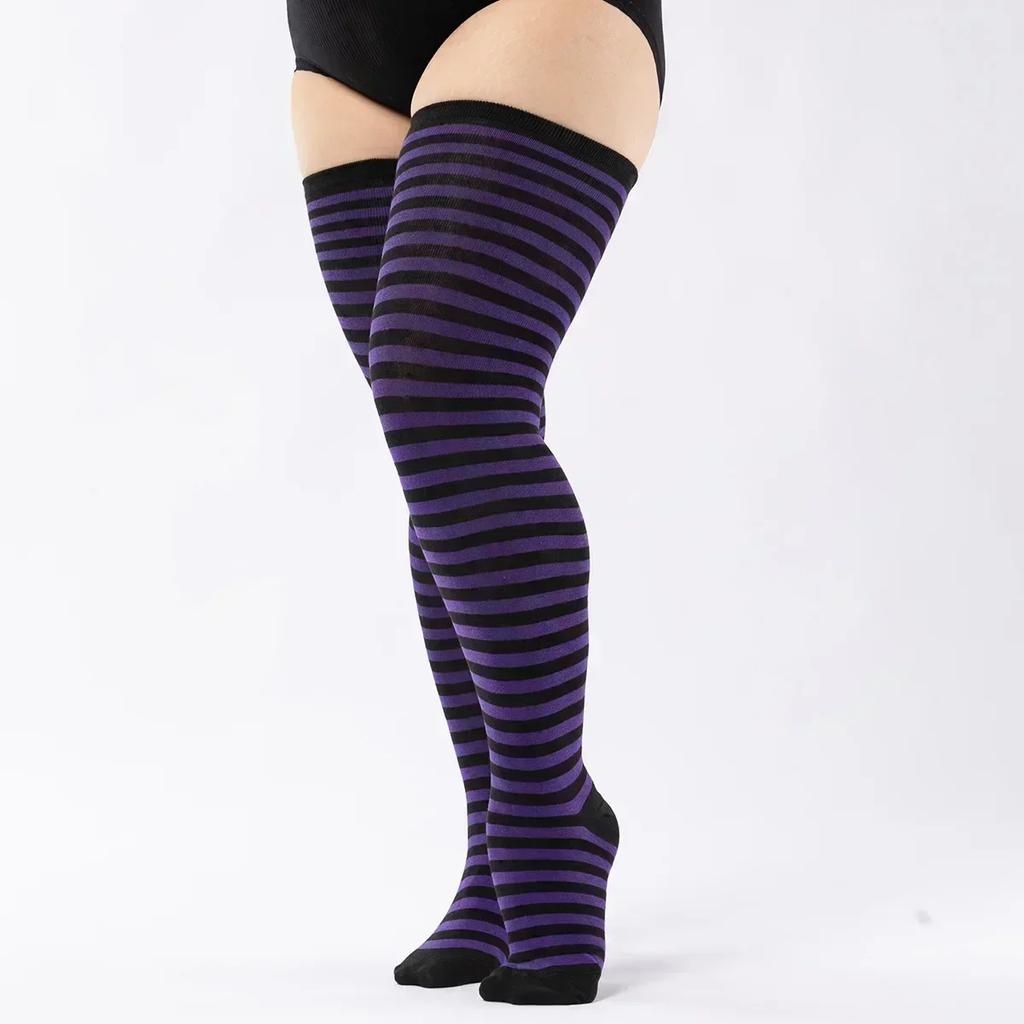 Thigh High Socks Women Plus Size Stockings Oversized Ladies Knee Sock Large Big Long White Socks Black Striped 3Xl