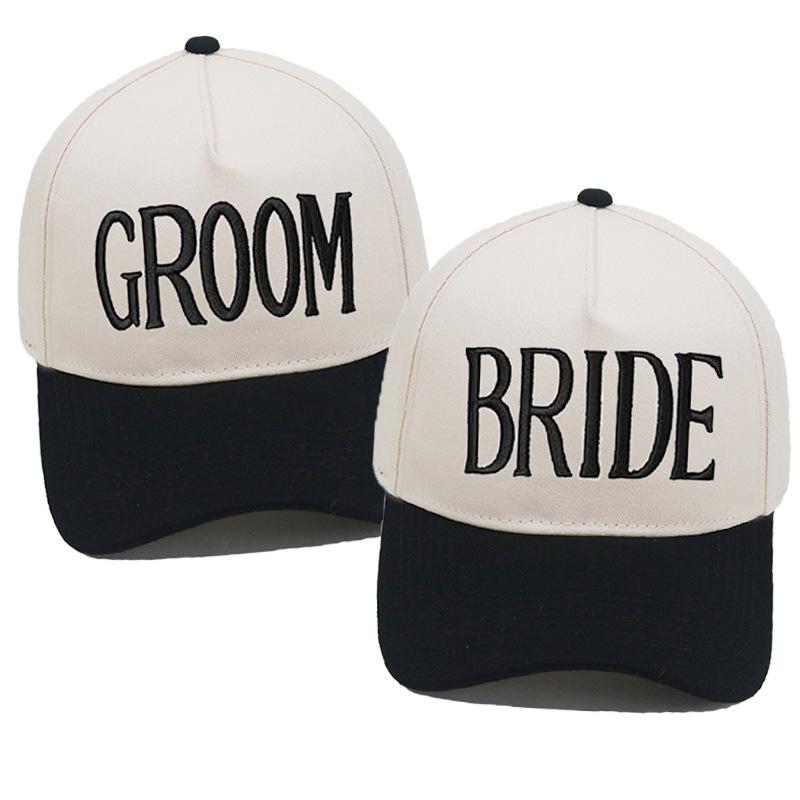 GROOM BRIDE Embroidered Color-Block PVC 5-Panel Trucker Hat European/American Men's/Women's Couple Wedding Party