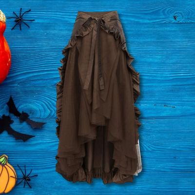 Women Halloween Skirt Cosplay Irregular Ruffle Hem Lace-up High Waist Mesh Patchwork Steampunk Victorian Performance Role Play Photography Dancing