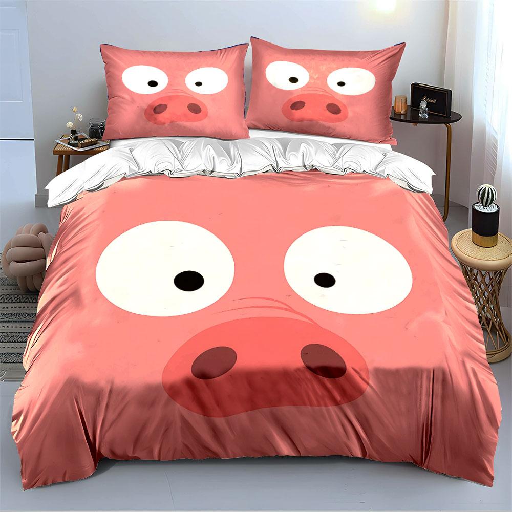 Cute Cartoon Pig Face Print Bedding Duvet Cover Set Duvet Cover Pillowcases (1*Duvet Cover 2*Pillowcases, without duvet insert)