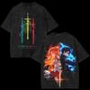 Sword Art Online Kirito & Asuna Vintage Washed T-Shirt Anime Couple Graphic Black Cotton Oversized Streetwear Tee