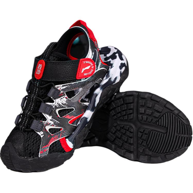 Li Ning Kids Outdoor Comfortable Versatile Non-Slip Wear-Resistant Low-Top Sandals Kids Sandals Red YKEV016-5