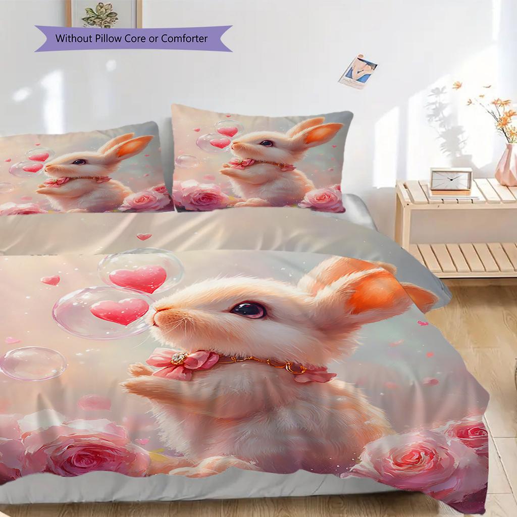 Rabbit Pattern Bedding Quilt Set Quilt Cover Pillowcase Home Decoration Birthday Gift (1 * duvet cover + 2 * pillowcase, without core)