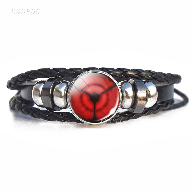 Naruto Inspired Sharingan Black Leather Men's Bracelet - Anime Gift