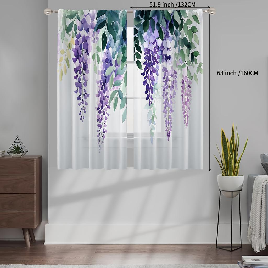 Set Of 2 All Season Wisteria Blue Vine Curtains Polyester Living Room Dining Bedroom Windows Doors Curtain Light Filtering For Sitting Made With Rod