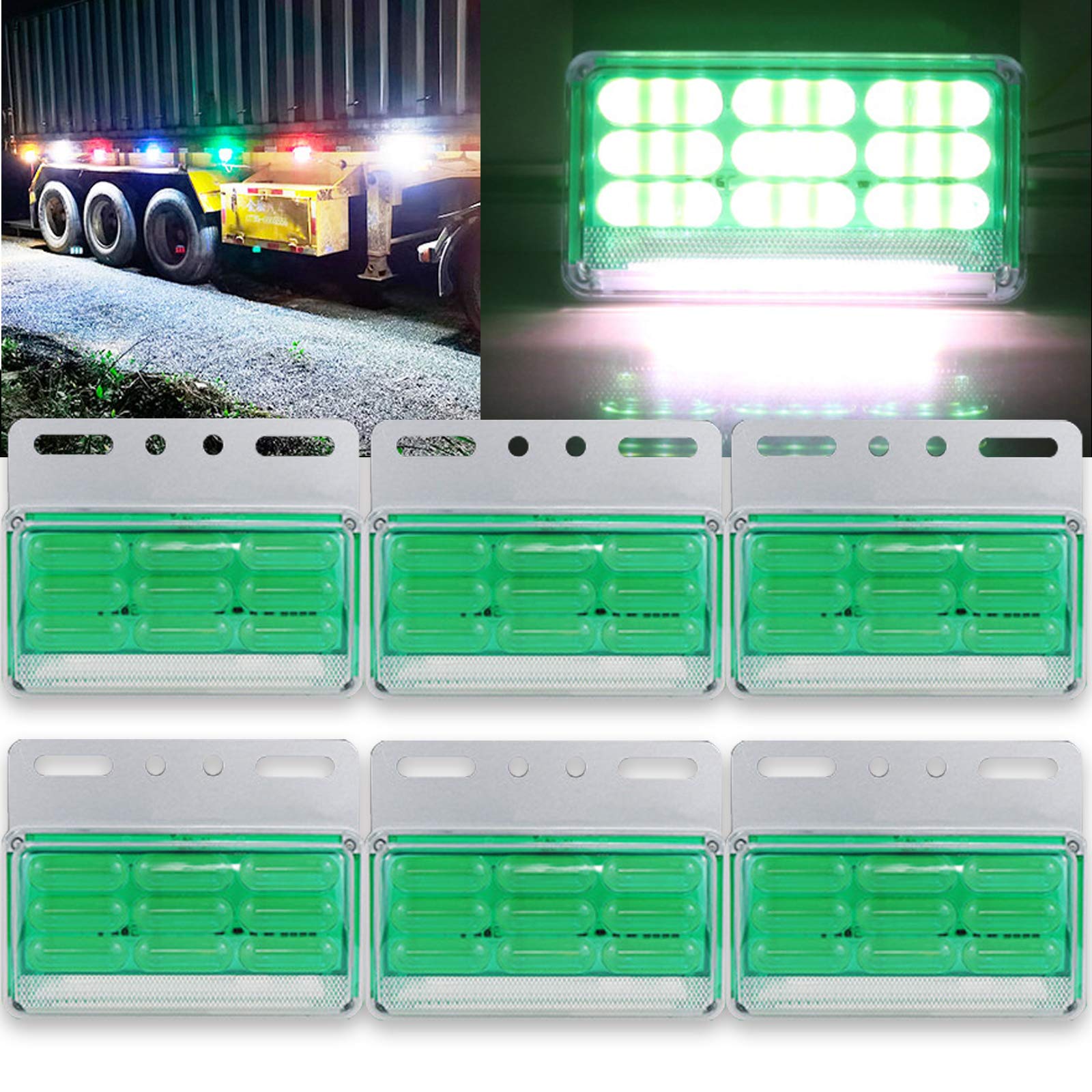 

AUTOYUZU Side Marker Roadside Downlights with Turn Signal COB DC24V for Screws and Nuts Set of 6 Lamps, Lights, Function, 49-Piece Chip, Square, зелёный