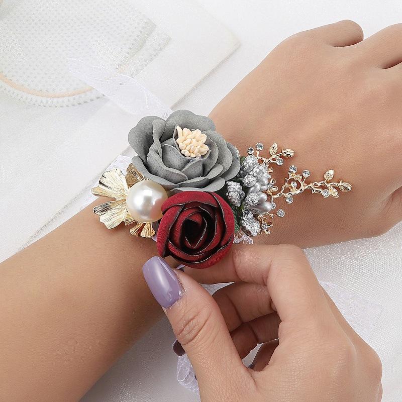 Grenzüberschreitende Hochzeitsrequisiten: Koreanischer Stil Braut & Bräutigam Simulationsblumen, Brautjungfern- & Trauzeugen-Anstecksträußchen, Kleine Geschenke