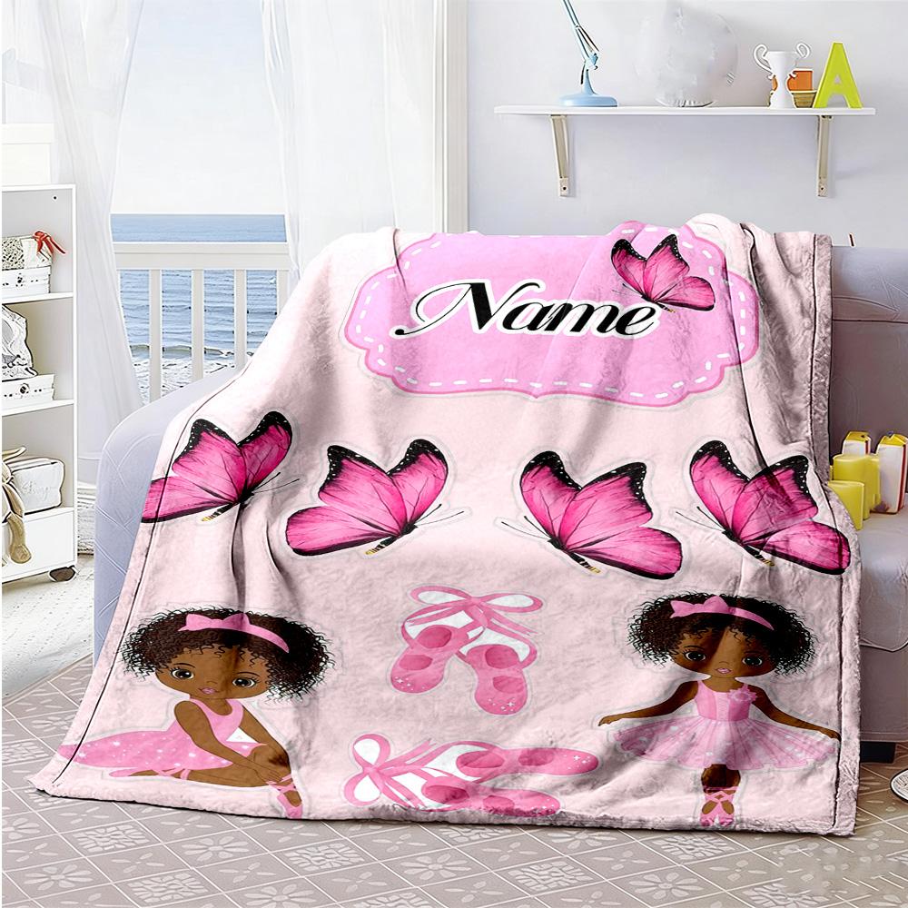 Pink Girl Customize Your Name Blanket Gift Customizable Blanket Soft Warm Cozy Suitable for Living Room Home Decor Livingroom Office Chair