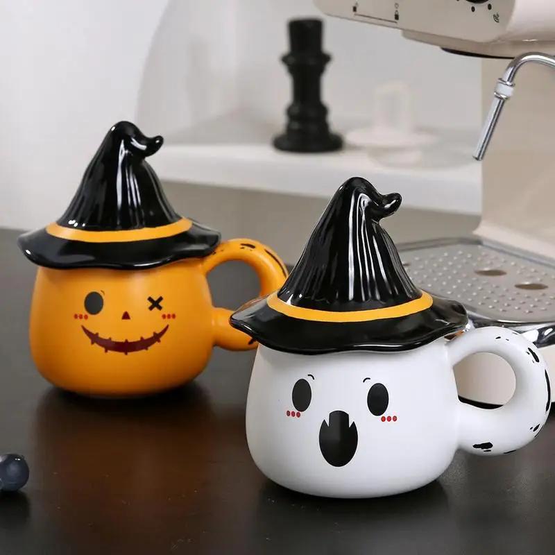330/480ml Halloween Ghost Elf Mugs 3D Creative Cute Ghost Design with Adorable Pattern Ceramic Coffee Mug with Lid