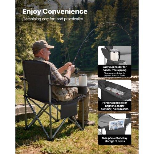 VEVOR Oversized Camping Chairs, 204 Kg Heavy Duty Support, Portable Folding Camp Chairs with Padded Backrest & Armrests