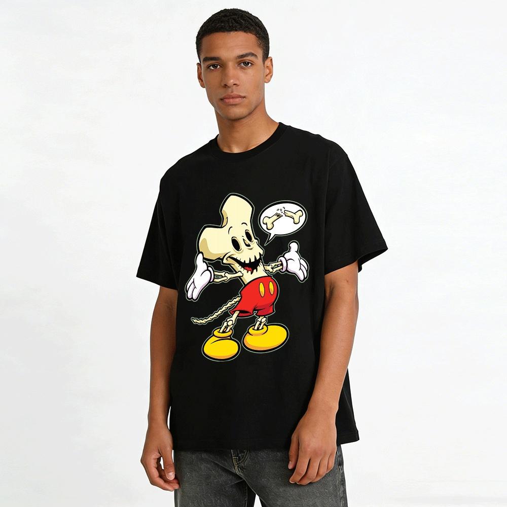 Funny Mickey Mouse Skull Parody Print Unisex Short Sleeve T-Shirt Pure Cotton T-shirt