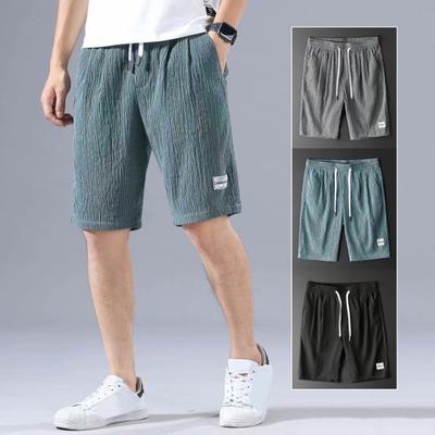 Pantaloni scurți atletic de vară pentru bărbați Pantaloni scurți cu șnur elastic cu talie medie Buzunare Pantaloni scurți pentru alergare cu picior lat Pantaloni scurți din mătase de gheață, subțiri, cu uscare rapidă