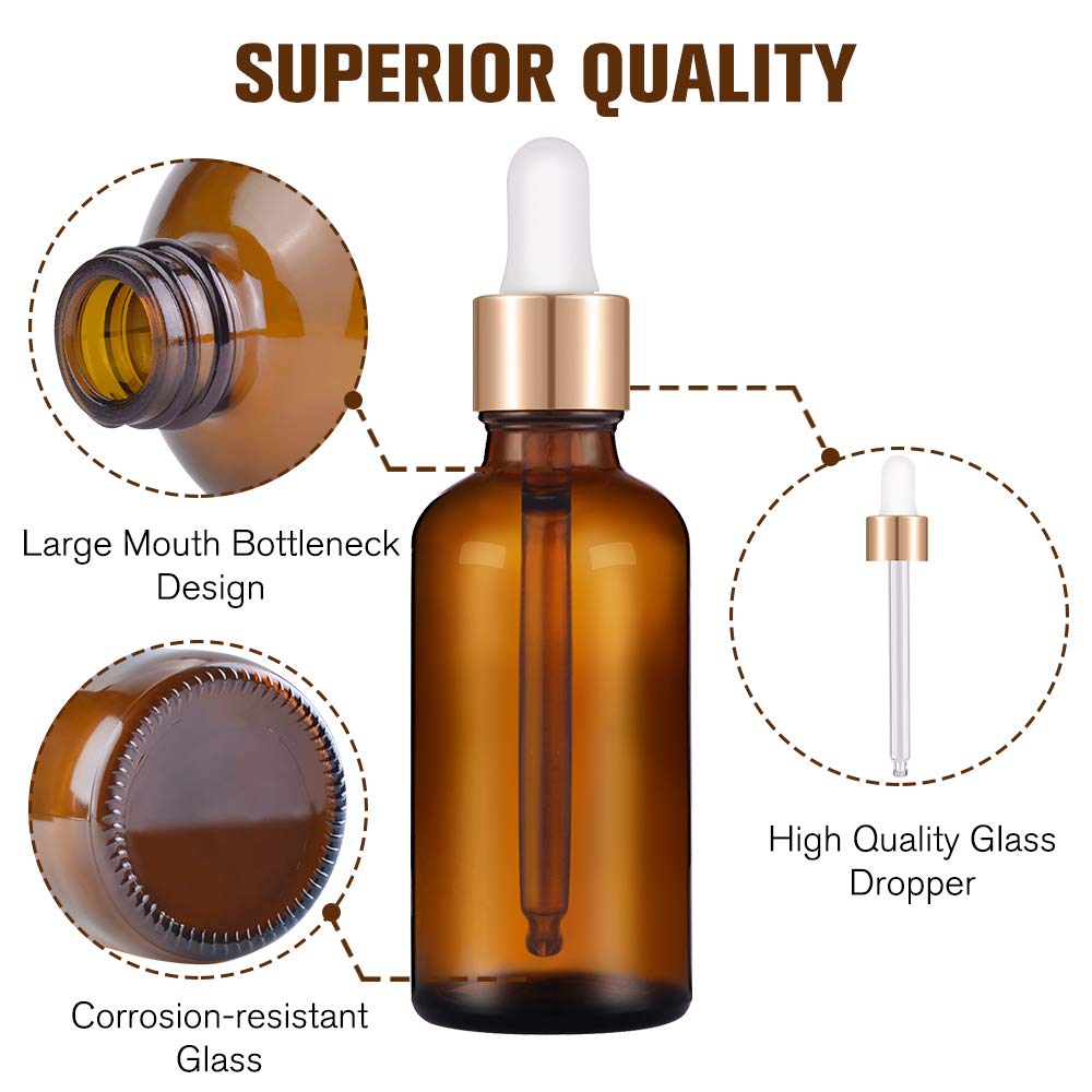 12pcs+4 Accessories Glass Dropper Bottles, 50ml Empty Tincture Dropper Bottles with 12 Dropper Bottles, 2 Funnels, 2 Droppers