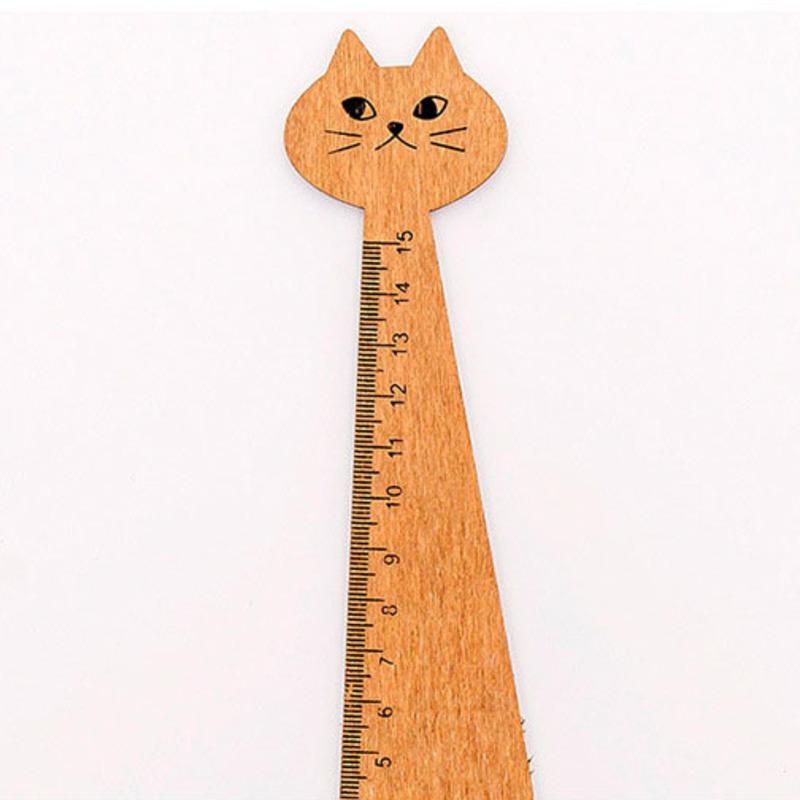 1 Piece Cute Cat Straight Ruler Wooden Kawaii Tools Stationery Cartoon Drawing