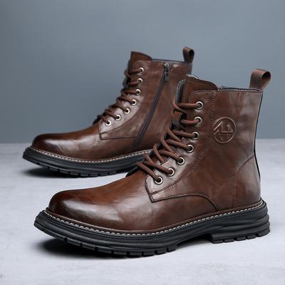 Mode Neue männer echte leder schuhe high top trend dicken sohlen arbeit schuhe retro Britischen plus fleece männer motorrad stiefel D434